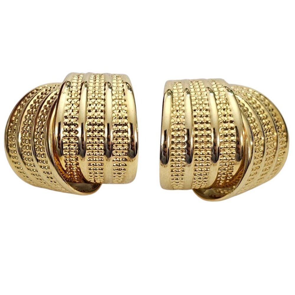 Norma Jean Gold Tone Half Hoop Clip On Earrings, Signed